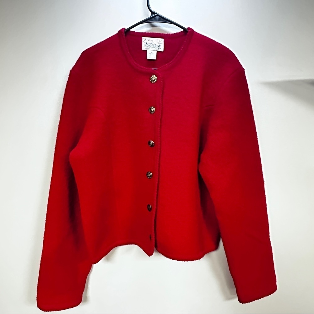 Tally-Ho Vintage Cardigan Sweater Petite Large, 100% Boiled Wool Gold Buttons
